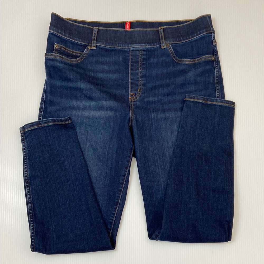 Spanx stretch pull on skinny jeans.